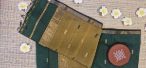 maheshwari silk cotton saree dual tone olive and forest green